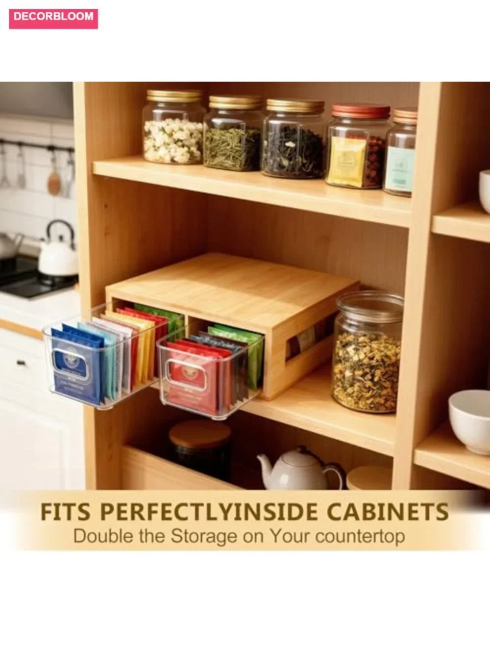 Bamboo and Acrylic Drawer Tea Bag Organizer with 2 Compartments